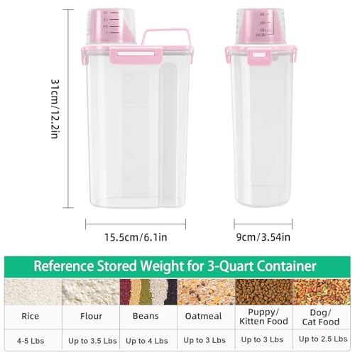 Rice Container 2 Pack 5 Lbs Cereal Container Storage (Pink 3+3Qt)