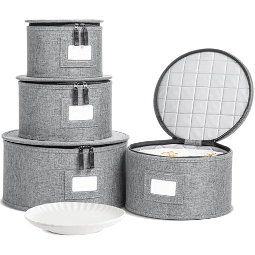4 Piece Quilted China Plate Storage Set (Gray / 4 Piece Quilted Set for Plates)