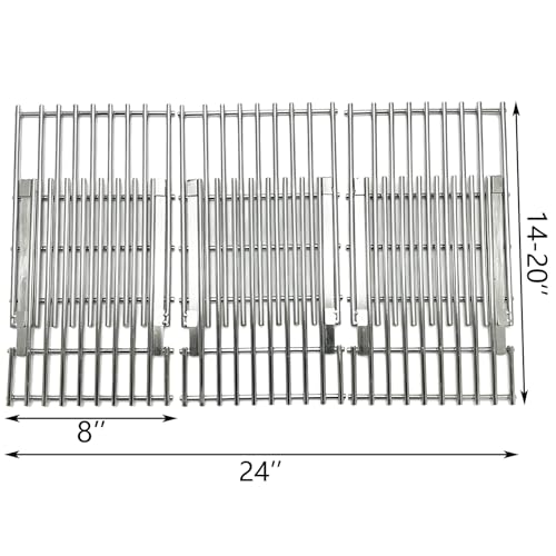Stainless Cooking Grill Grates Replacement Adjustable Universal Extends from 14" to 20" Long (8" Adjustable Grates)