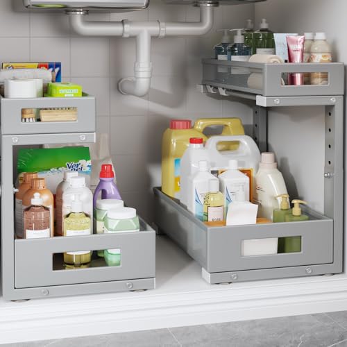 2 Pack Under Sink Storage Organizer (Gun Gray / 2 Pack-15.74"Dx11.4"-16.14"H)