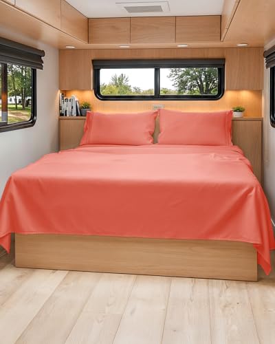 Short Queen Size 4 Piece Bed Sheet Set (28 - Coral / Short Queen)