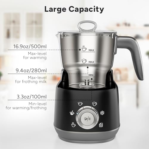 6-in-1 Electric Milk Frother and Steamer with Detachable Cups, Automatic Cold and Warm Foam Maker for Lattes/Cappuccinos/Hot Chocolate, Dishwasher Safe Black (black-4)