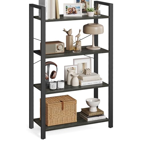 4 Tier Bookshelf (Charcoal Grey + Ink Black / 4 Tiers (11.8"D x 26"W) / Without Back Panels)
