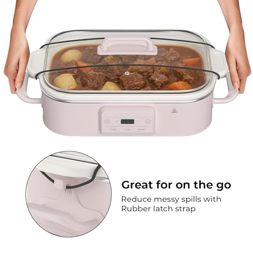 4 Quart Casserole Programmable Slow Cooker with Ceramic Baking Dish (Pink)