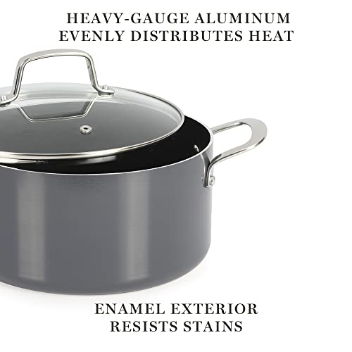 Lockton Premium Nonstick 10 Piece Enamel Heavy Gauge Aluminum Pots and Pans Cookware Set (Gray / 10-Piece Set)