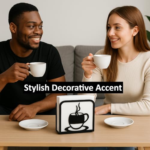 Napkin Holder for Table (C Coffee Cup Fork Black)