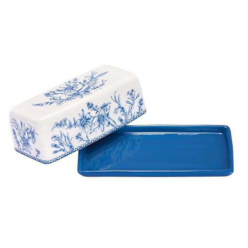 Blue Garden Toile De Jouy Ceramic Butter Dish with Lid (Blue Garden Toile De Jouy / Large)