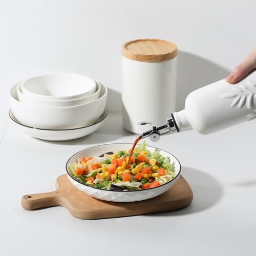Sweejar 18 Oz Oil Dispenser for Kitchen with Gravity Spout (White / 18 Oz(Silver Spout))