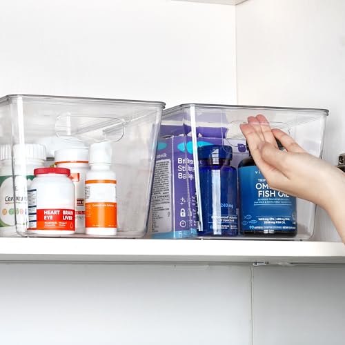 12 Pack Clear Stackable Storage Bins with Lids and Handles (L( 11"L x 7.5"W x 6"H))