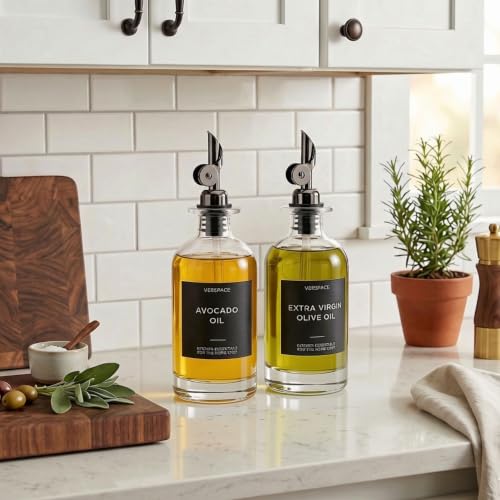 Clear Glass Olive Oil Dispenser Bottles For Kitchen (Clear/Black / 12oz)