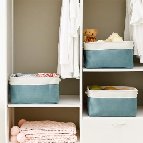 Fabric Storage Bin with Handles (White And Green / Large - 15.7Lx11.8Wx8.3H)