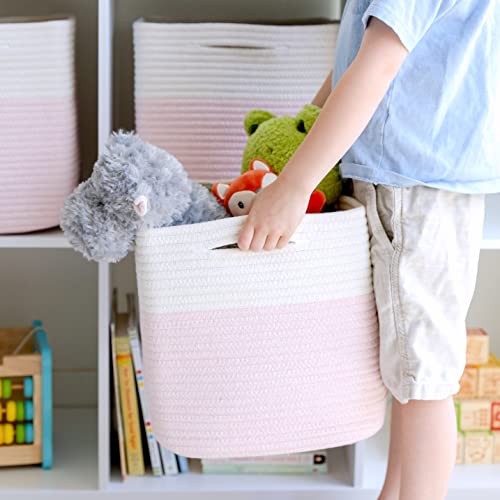 Storage Cubes 11 Inch Cotton Rope Woven Baskets for Organizing (Off White & Mixed Pink)