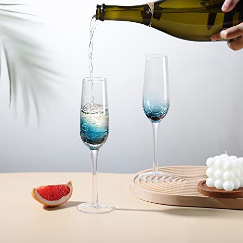 Handmade Blue Crackle Champagne Flutes Glasses (Champagne Glasses)