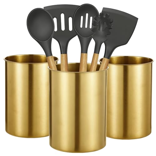 3 PCS Stainless Steel Kitchen Utensil Holders (Gold)