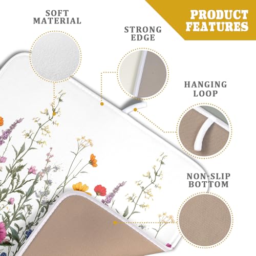 Flower Herbs Dish Drying Mat Botanical Plant Dishes Drainer Mat 16x18 inch Reversible Microfiber Drying Dish Pad for Kitchen Counter Decor (Flower Herbs Plant / 16" x 18")