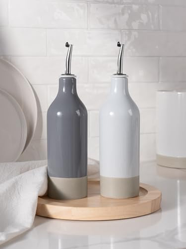 Ceramic Oil Dispenser Bottle (Light Gray and Dark Gray / 2 Pieces (Milkyway))