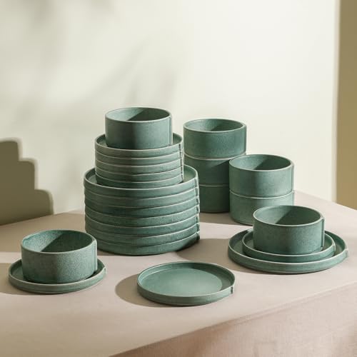 Bao 24 Piece Dinnerware Set Stoneware (Green / 24-Piece - Service for 8)