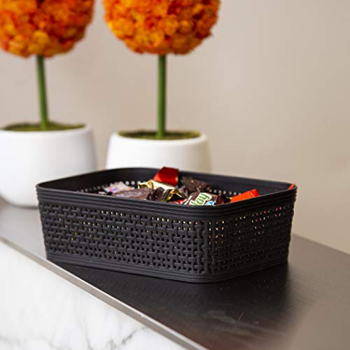 Woven Plastic Basket (Black / 5PK- XS)