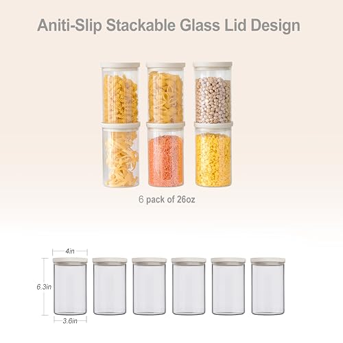 Glass Food Storage Jar with Glass Lid (White-6P-26oz)