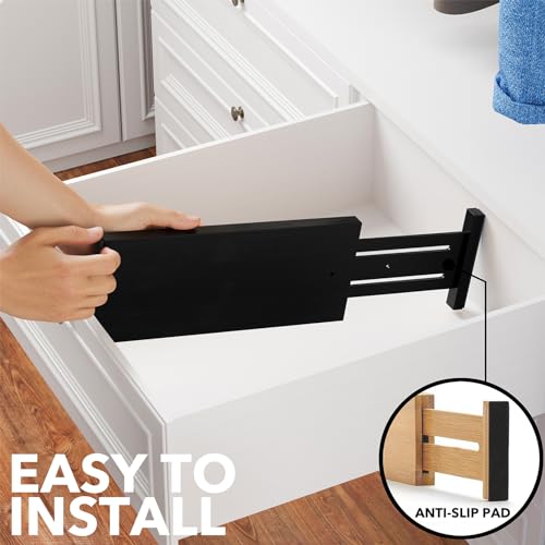 Bamboo Dresser Drawer Dividers 6 Pack (4.65''H, 12.5''-17''L / BLACK)