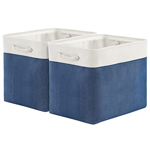 Organization and Storage Basket for Gifts Empty (White & Jean Blue / Large Cube-2 Pack)