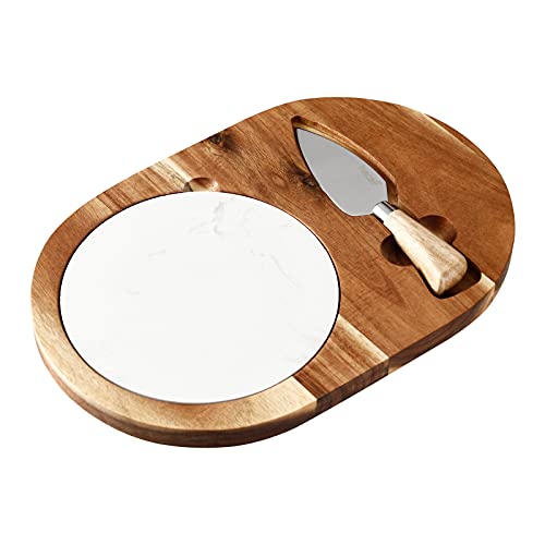 Oval Wooden Cheese Board Set (11"L x 7.5"W / White Marble)