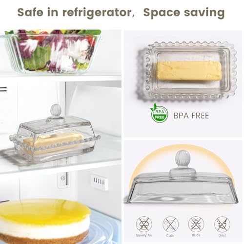 Retro Farmhouse Clear Glass Butter Dish with Lid for Countertop