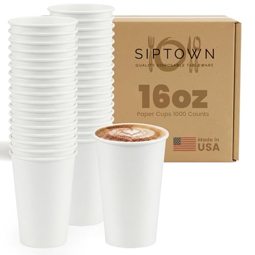Paper Cups 16 oz 1000 Pack for Coffee & Tea Made in USA (16oz - 1000 Count)