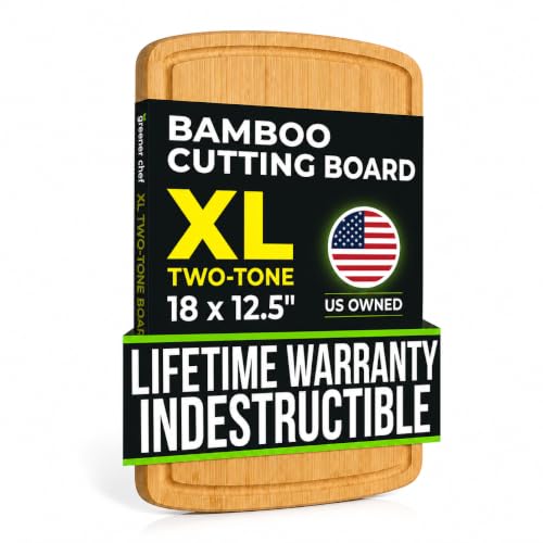 INDESTRUCTIBLE 18 Inch Extra Large Bamboo Cutting Board with Lifetime Replacements (Single-Tone / 18"L x 12.5"W)