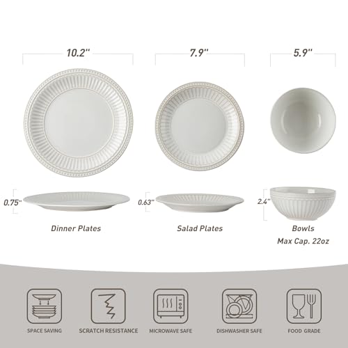 Ceramic Plates and Bowls Sets (Embossed White / Service for 8)