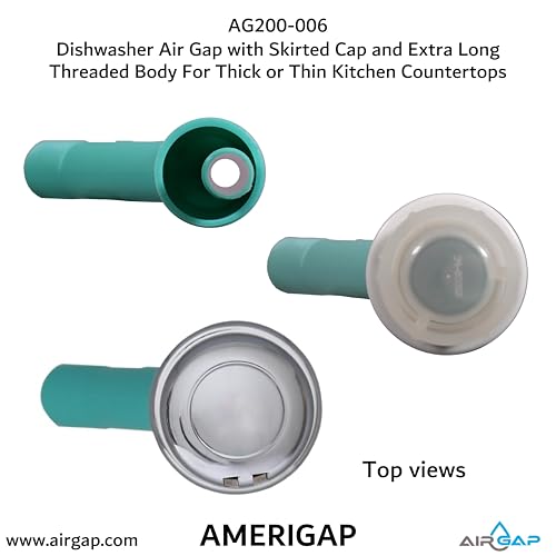 Dishwasher Air Gap with Skirted Cap and Extra Long Threaded Body for Thick or Thin Kitchen Countertops (AG200-006)