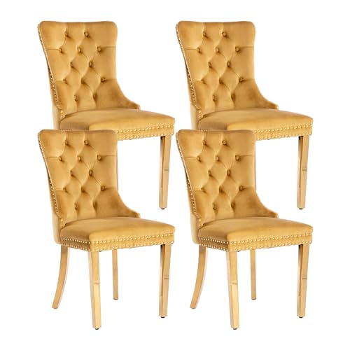 Gold Velvet Dining Chairs Set of 4 (Gold)