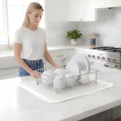 Silicone Dish Drying Mat for Multiple Usage (White / 24"L x 18"W)