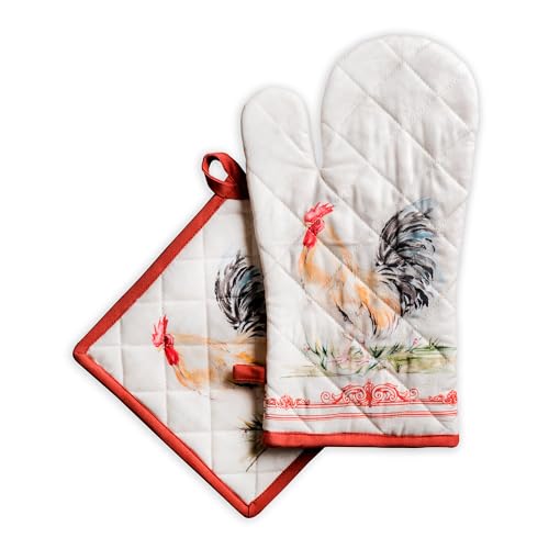 100% Cotton Oven Mitt & Pot Holder Set (009 - Campagne / 7.5" x 13" & 8" x 8" (Oven Mitt & Pot Holder))
