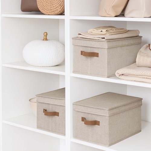 Fabric Storage Bins with Lids (Brown and Beige / Large)