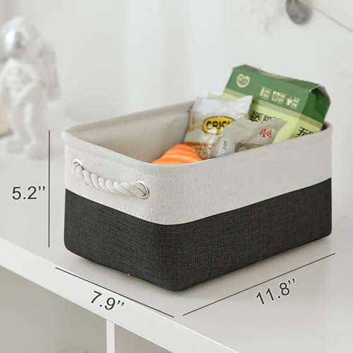 Storage Bins for Shelves (White & Black / Small -11.8Lx7.9Wx5.2H)