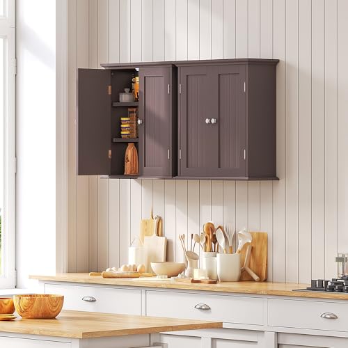 Bathroom Wall Cabinet with 2 Doors (Espresso / 8.8"D x 21.1"W x 24"H)