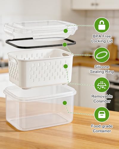 4 Pack Fruit Storage Containers for Fridge Fresh Berry Keeper with Colander (4 Pack-S Produce Savers)