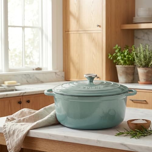 6.4QT Enameled Cast Iron Dutch Oven Pot with Lid (Aventurine / 6.4 Quart)
