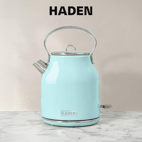 Heritage 1.7 Liter Stainless Steel Retro Electric Tea Kettle with Auto Shutoff and Dry Boil Protection (Turquoise & Chrome)