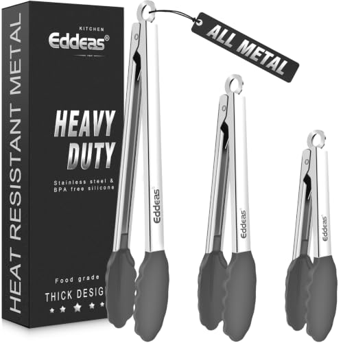 Tongs For Cooking (7+9+12 inch / Grey Silicone Tip 3Pcs)