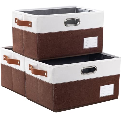 Foldable Storage Bins with Handles [3 (Brown & Cream / Large(3-Pack))