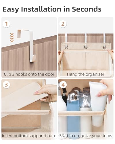 Over Door Organizer Hanging Shelves Large Clear Deep Pockets (Oat Beige / 6-Shelves 62.2"H)