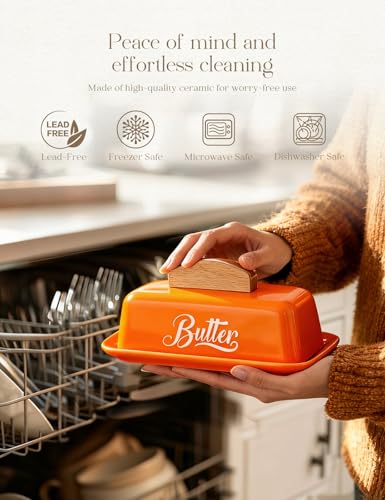 Butter Dish with Lid and Knife Butter Tray Holder for Counter Orange (Orange)