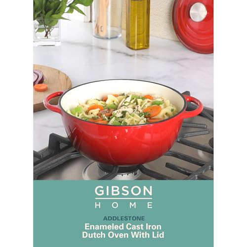 Addlestone 2.65 Quart Round Enamel Cast Iron Dutch Oven Pot With Lid & Dual Handles (2.65-Quart / Gradient Red)
