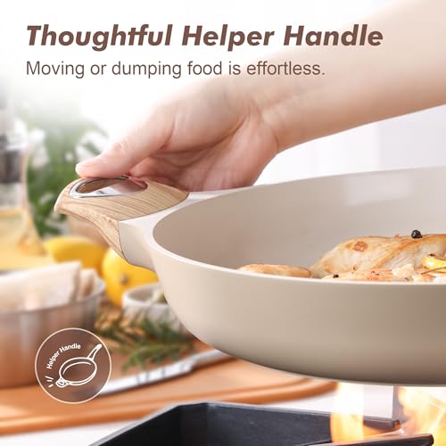 12.5inch Ceramic Nonstick Frying Pan Paella Pan Skillet (12.5 Inch / CERAMIC Taupe)