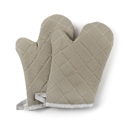 Grey 12" Quilted Oven Mitts 1 Pair Heat Resistant Kitchen (Gray / 12 Inch)