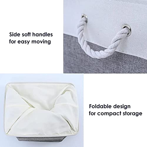 Small Storage Baskets for Shelf 6 Pack Canvas Storage Basket with Handles Fabric Storage Basket for Organizing Storage Bin (White&Grey / Small-6 Pack)