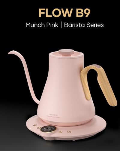 FLOW B9 Gooseneck Electric Kettle ±1°F Temperature Control (Munch Pink)