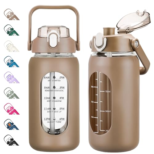 42oz Glass Water Bottles with Straw (Amber / 42 Ounces)